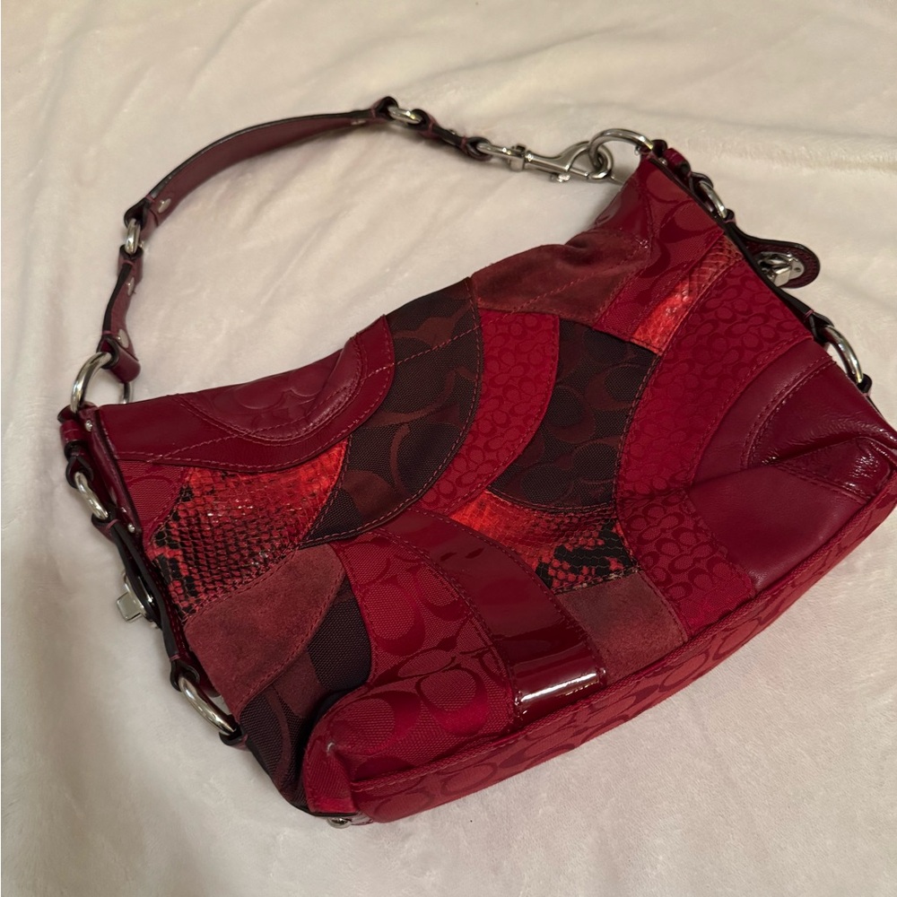 Coach Red Patchwork Shoulder Bag